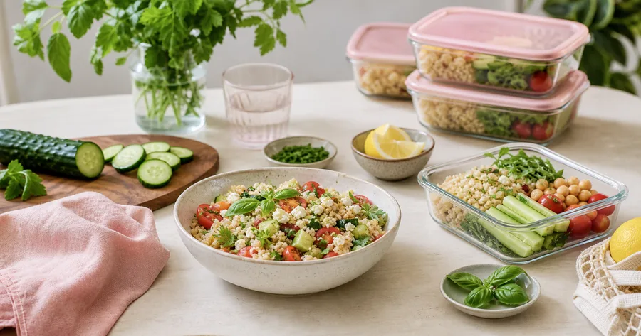 Bols-repas frais, légumes d'été et lunchs froids préparés sur une table claire