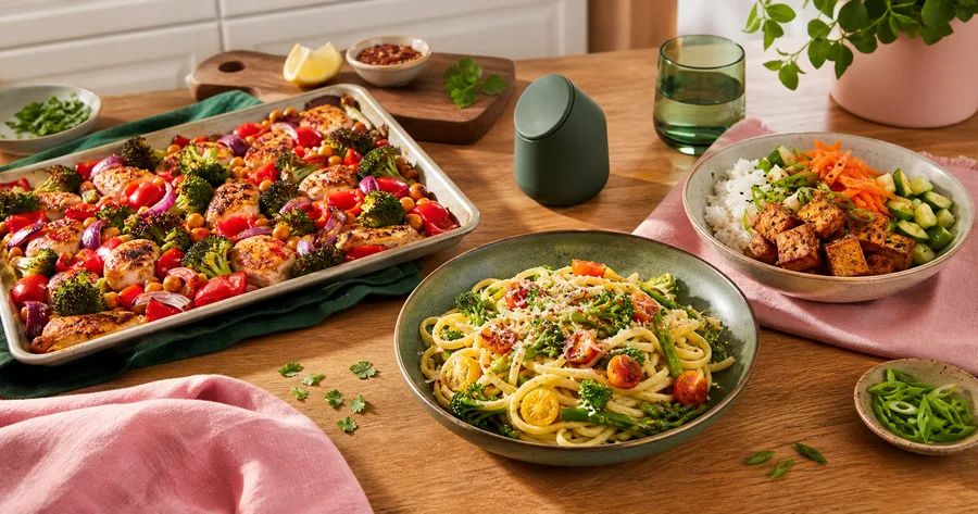 Three quick dinners featuring pasta, a rice bowl and a sheet-pan meal