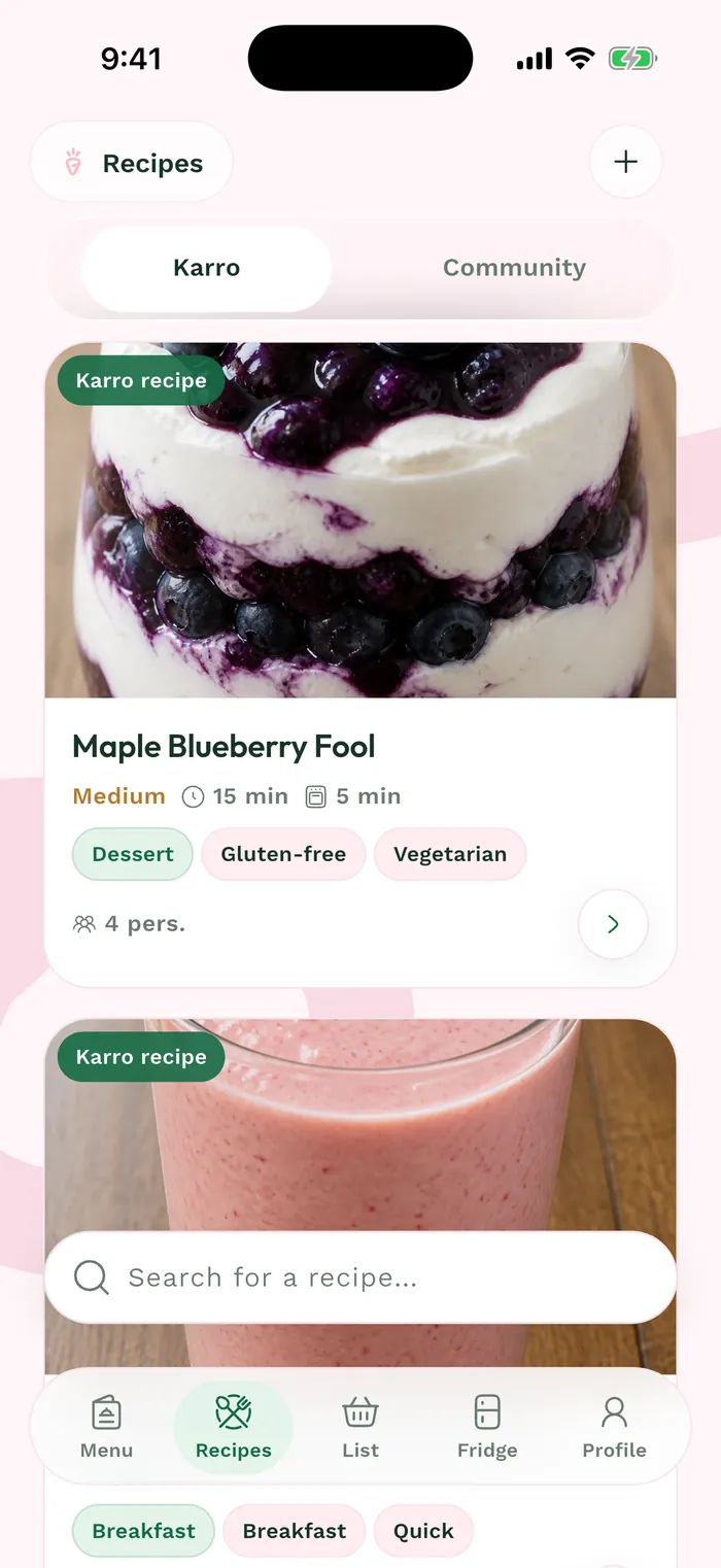 Karro recipe catalog in English