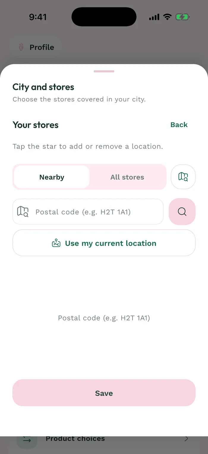 Karro store selection in English